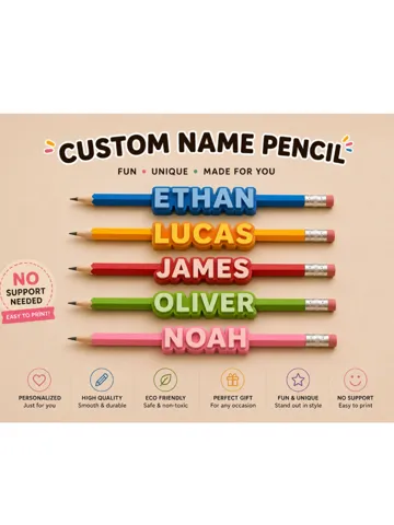 Letrero o emblema decorativo: Parametric Personalized Threadable Names – Pencil — vista de referencia 2