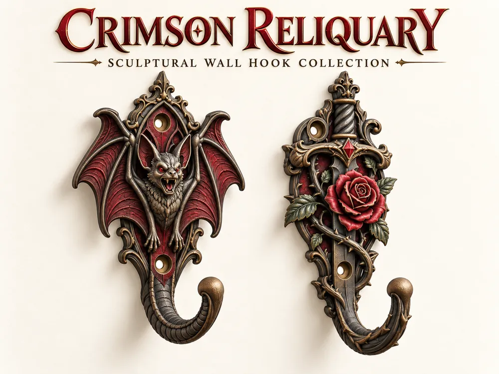 Gothic Vampire Wall Hooks / Bat & Blood Rose STL - Free 3D Print Model ...