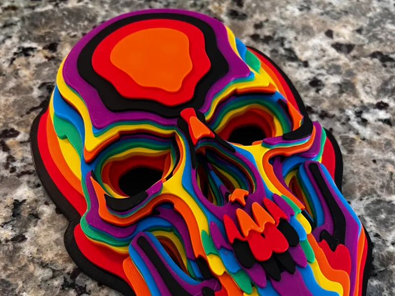 Layered Rainbow Watercolor 3D Skull — Stylized art