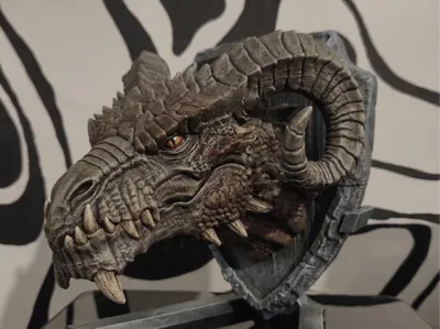 Dragon Head Shield Wall Mount + Desk Base