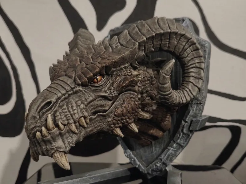 Dragon Head Shield Wall Mount + Desk Base