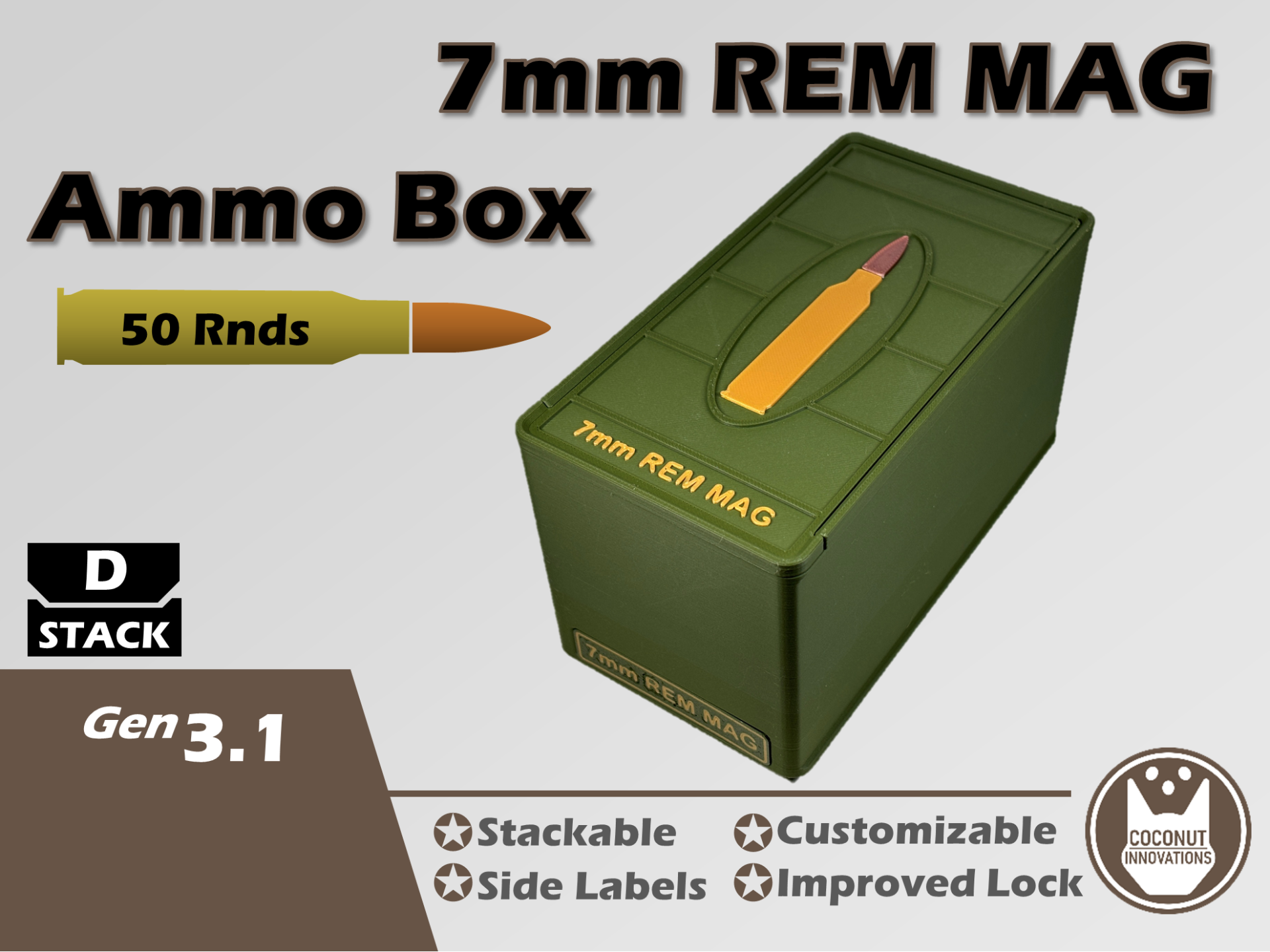 Ammo Storage Box 7mm Remington Magnum 50 Rounds