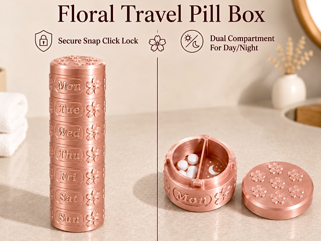 Floral Travel Pill Box – Secure Snap Click Lock