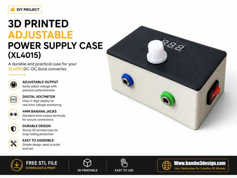 3D Printed Adjustable Power Supply Case (XL4015)