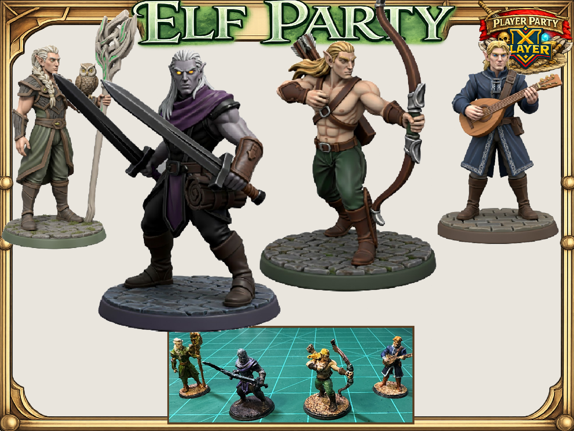 Elf Party: Druid Drow Ranger Bard - DnD PF Mini