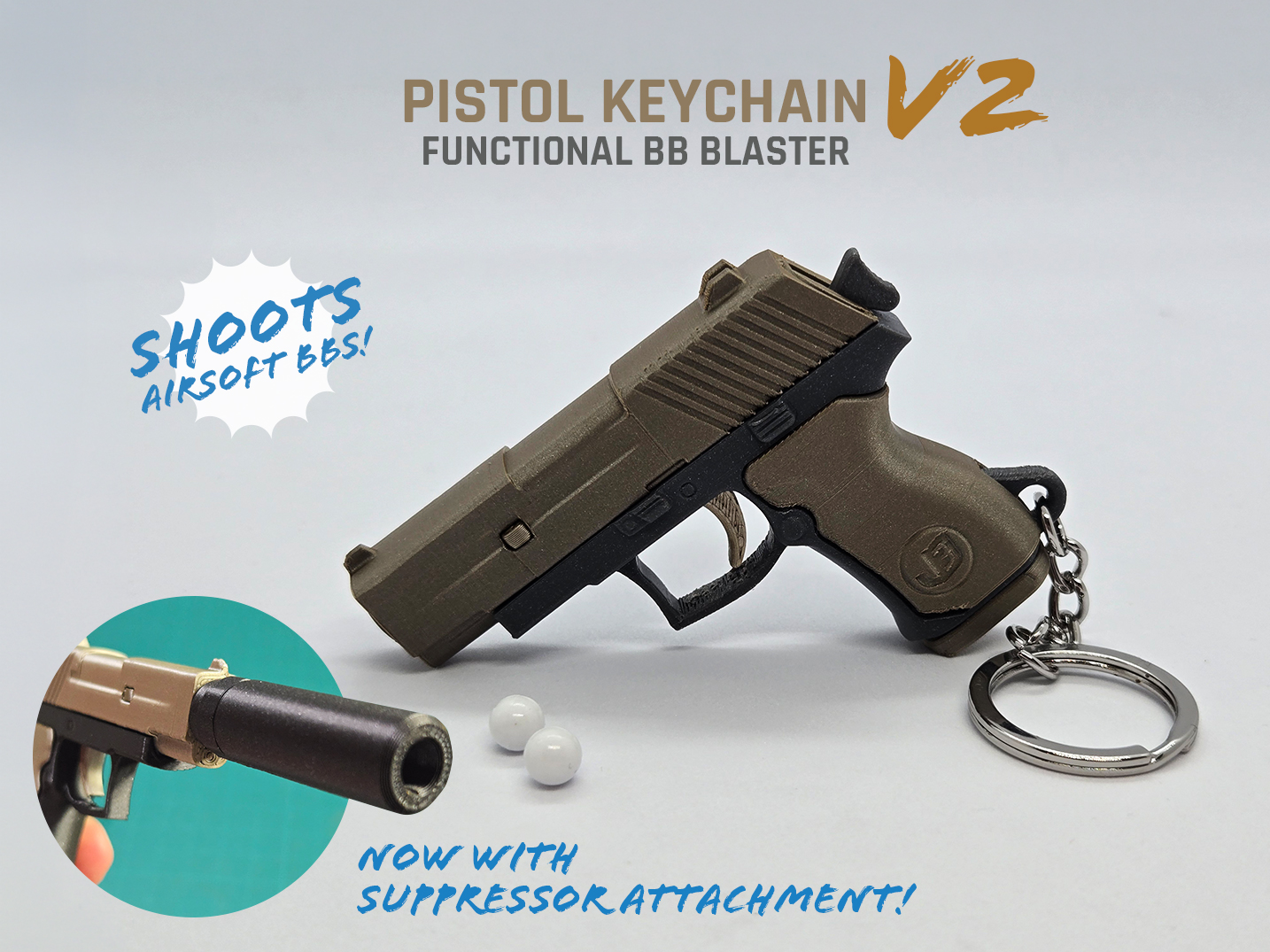 Pistol Keychain V2 — Functional Blaster & Fidget - Free 3D Print