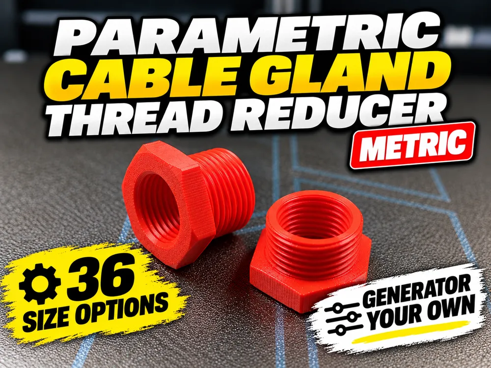 Parametric Cable Gland thread Reducer M12 - M75 - Free 3D Print Model ...