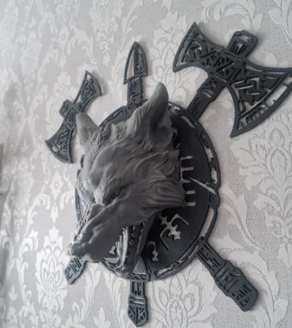 Viking Runes Axe Shield Wolf Head Wall