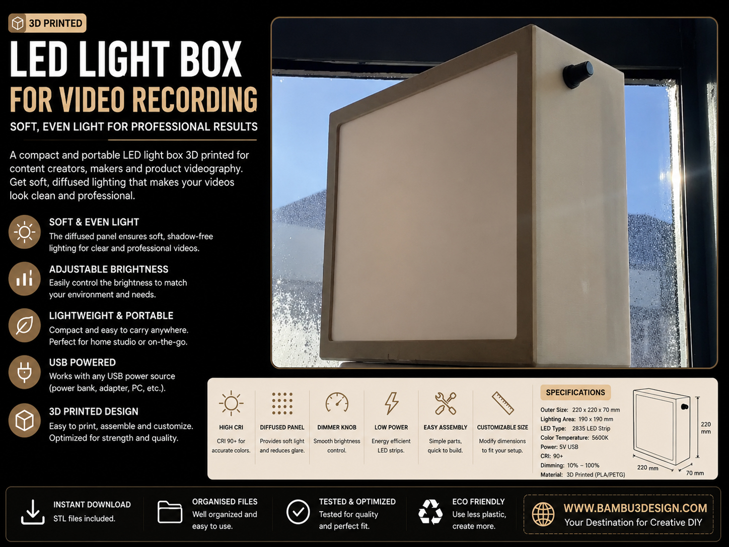 3D Printed LED Light Box for Video Recording