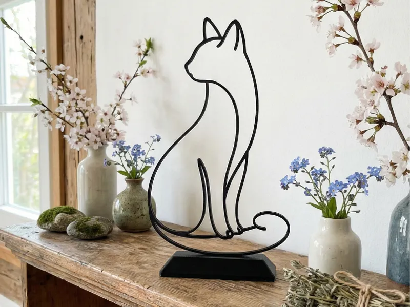 Minimalistische Katze One Line Art, Moderne Deko