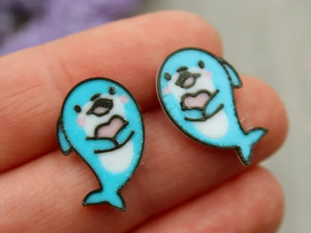 Cute Dolphin with Heart Earrings