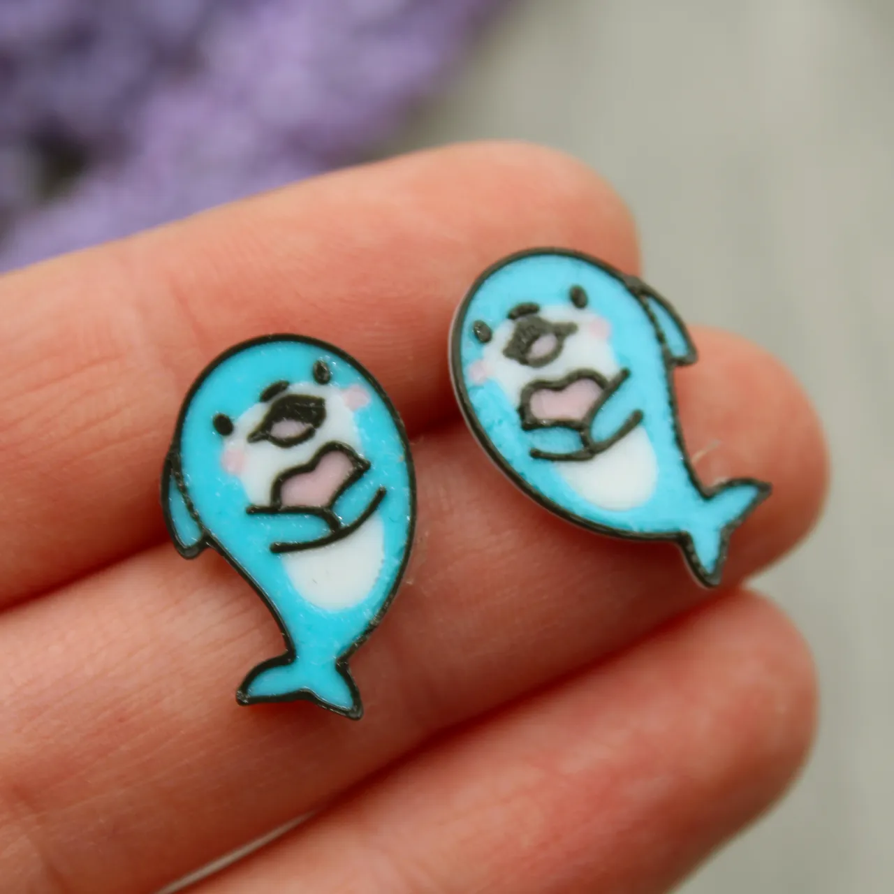Cute Dolphin with Heart Earrings view 2