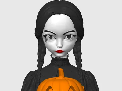 Wednesday Halloween holding a pumpkin