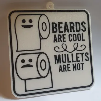 Beards are cool mullets are not toilet sign Printed face down on textured plate with hanging hook