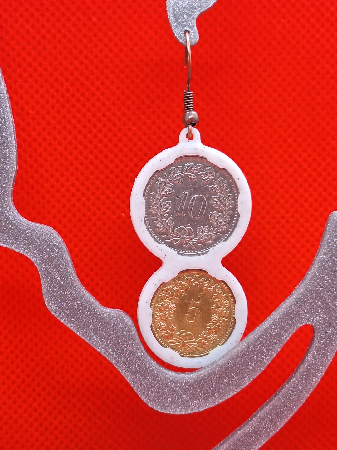 Swiss Franc earring view 2