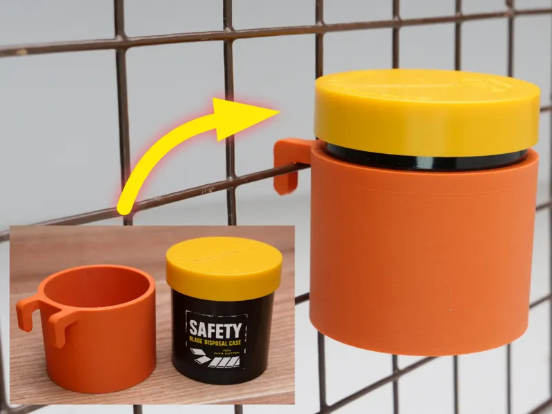 OLFAカッター刃折り器をメッシュパネル掛けるための容器