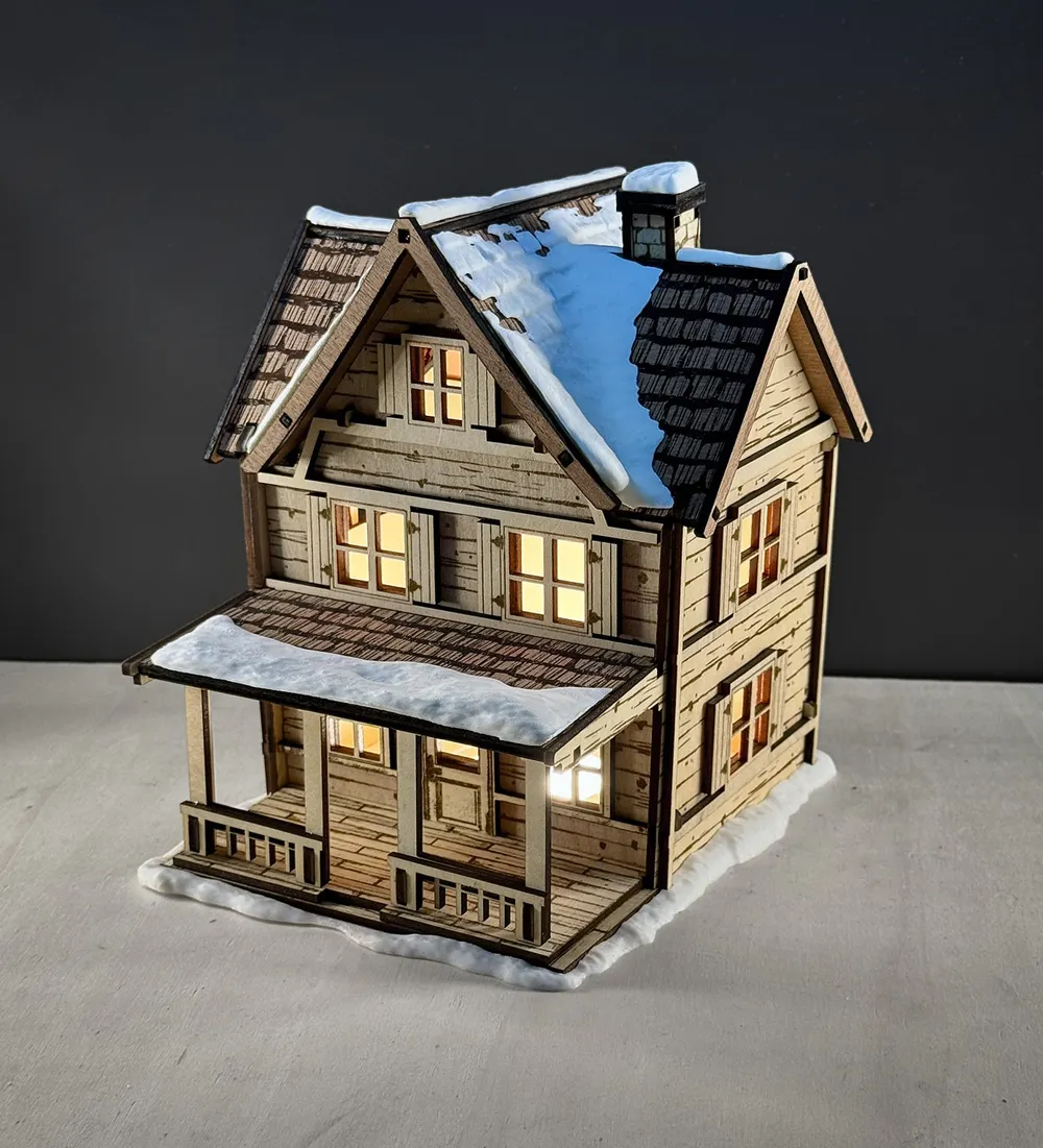 Winter Cottage LED Lamp - Free 3D Print Model - MakerWorld, image size:1000x1101