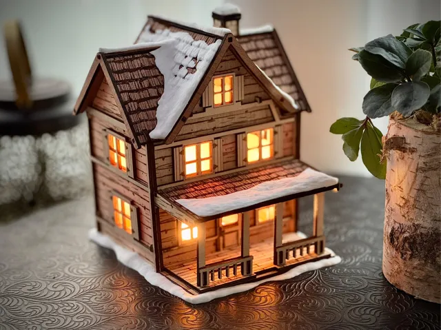 Winter Cottage LED Lamp
