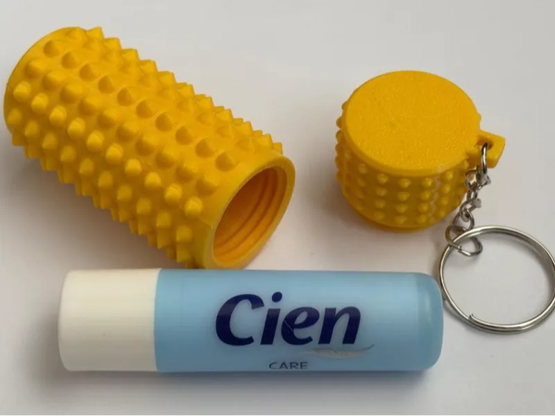 Little Ouchie, chapstick, pill bottle keychain