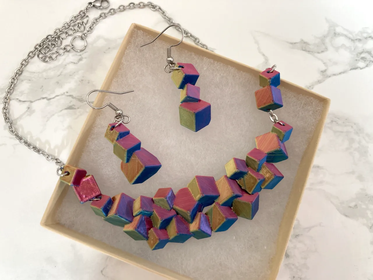 Geometric Cubic Statement Necklace and Earrings view 4
