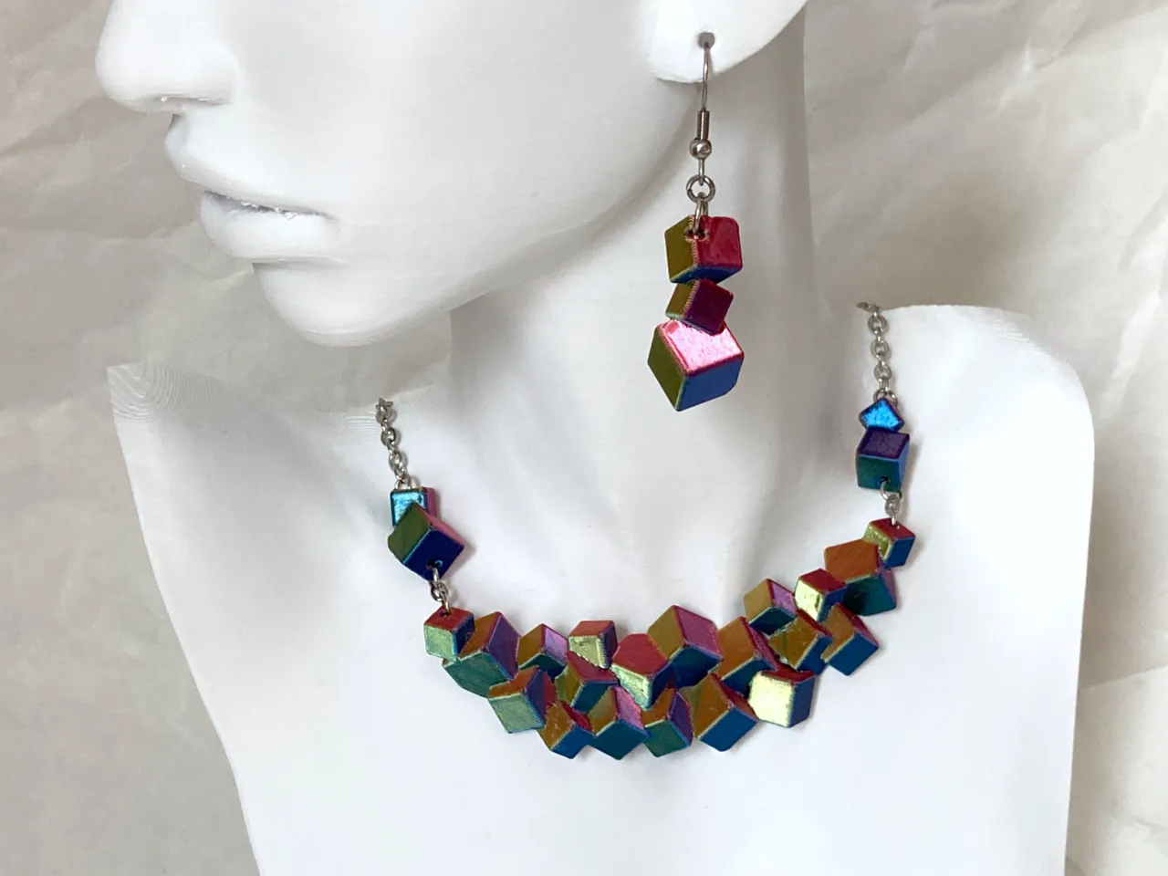 Geometric Cubic Statement Necklace and Earrings view 3