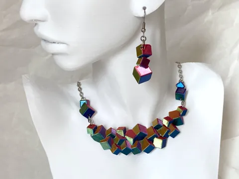 Geometric Cubic Statement Necklace and Earrings view 3