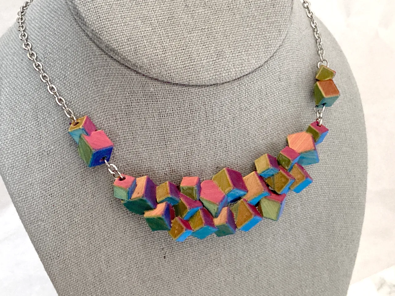 Geometric Cubic Statement Necklace and Earrings view 2