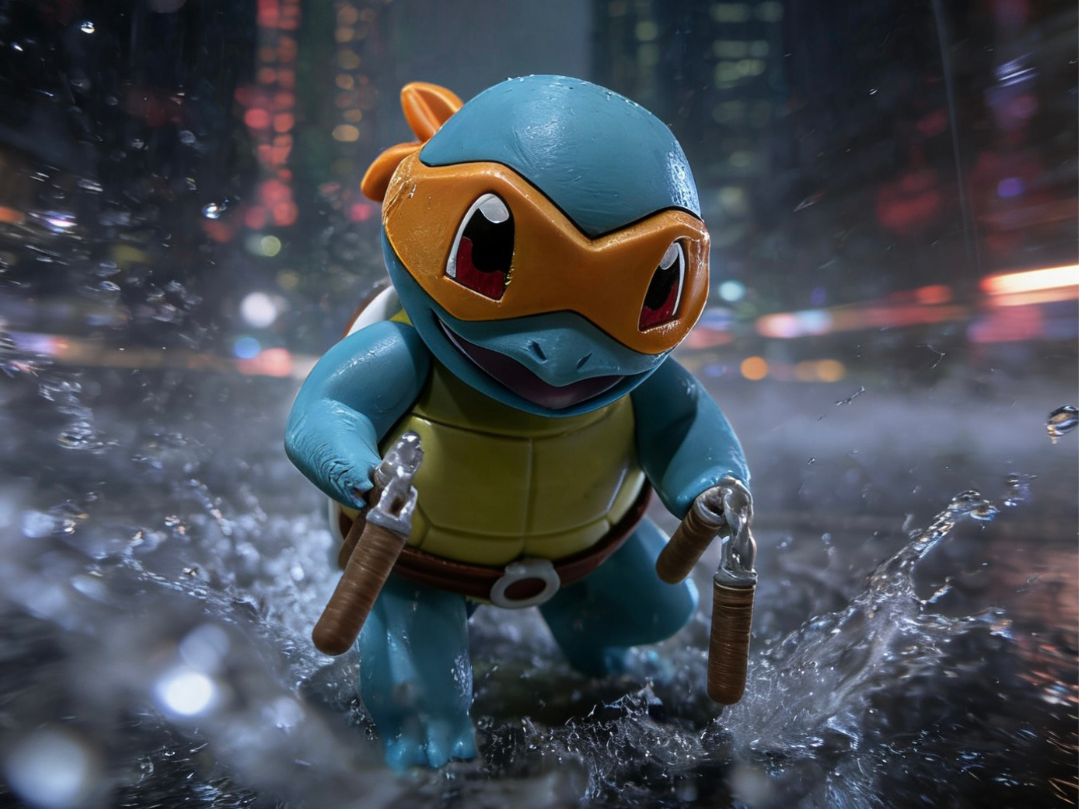 007 Squirtle 杰尼龟 x 米开朗基罗 双截棍 忍者神龟 宝可梦（无需AMS）