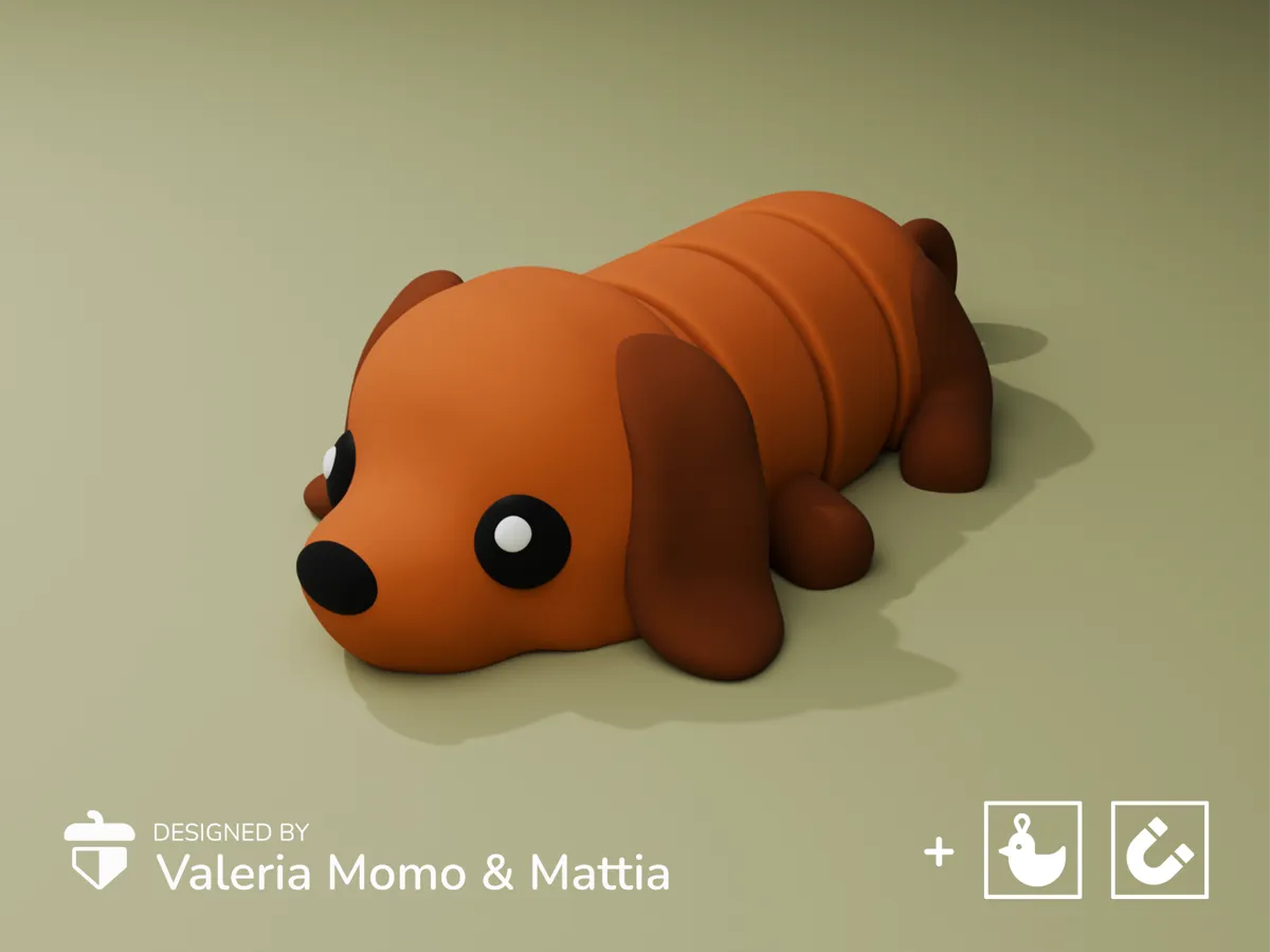 Cute Flexi Pets Puppy Dog (Keychain & Magnet) by Valeria Momo & Mattia MakerWorld: Download Free 3D Models - 3D model önizlemesi