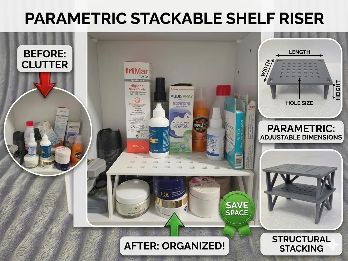 Parametric Stackable Shelf Riser Organizer - Free 3D Print Model ...