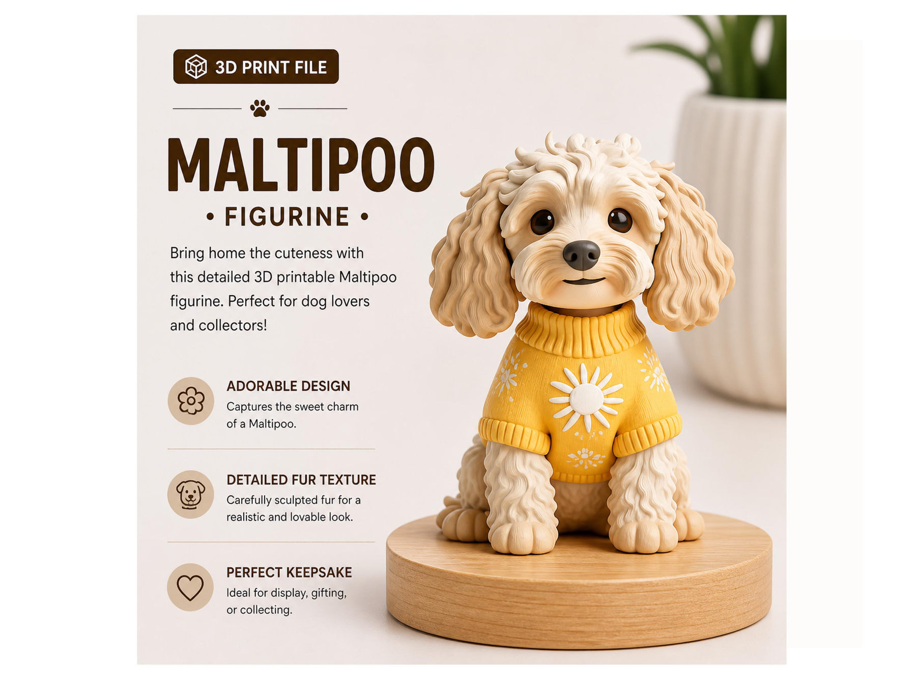 Maltipoo Figurine Puppy Dog Cavapoo Poodle