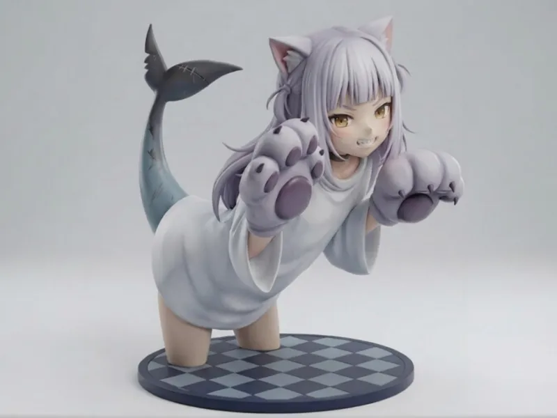 anime vtuber Gawr Gura figure, cat girl, neko