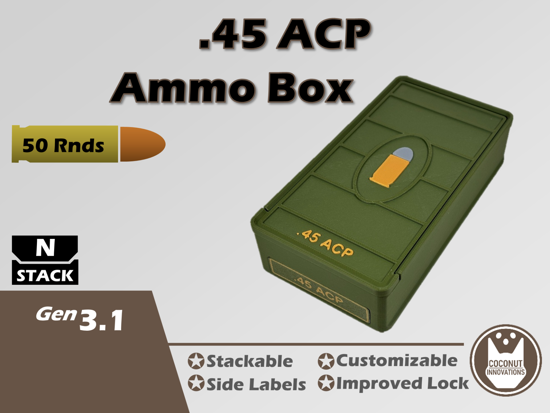 Ammo Storage Box 45 ACP 50 Rounds