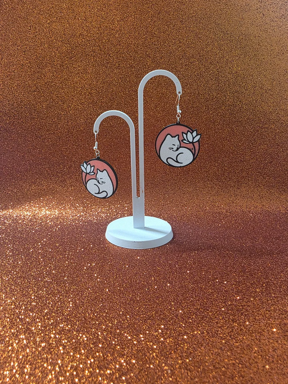 Lotus kitty earrings view 3