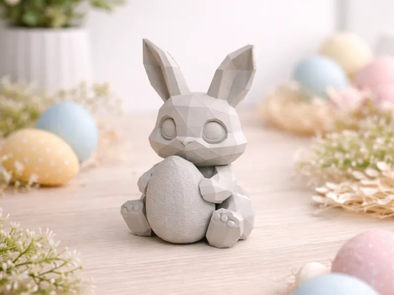 Cute Low Poly Bunny with a fuzzy Egg