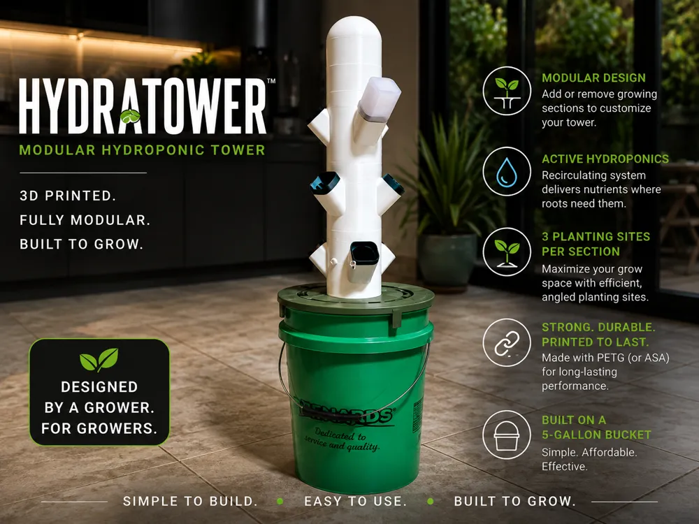 Modular Hydroponic Tower Garden - HydraTower - Free 3D Print Model ...