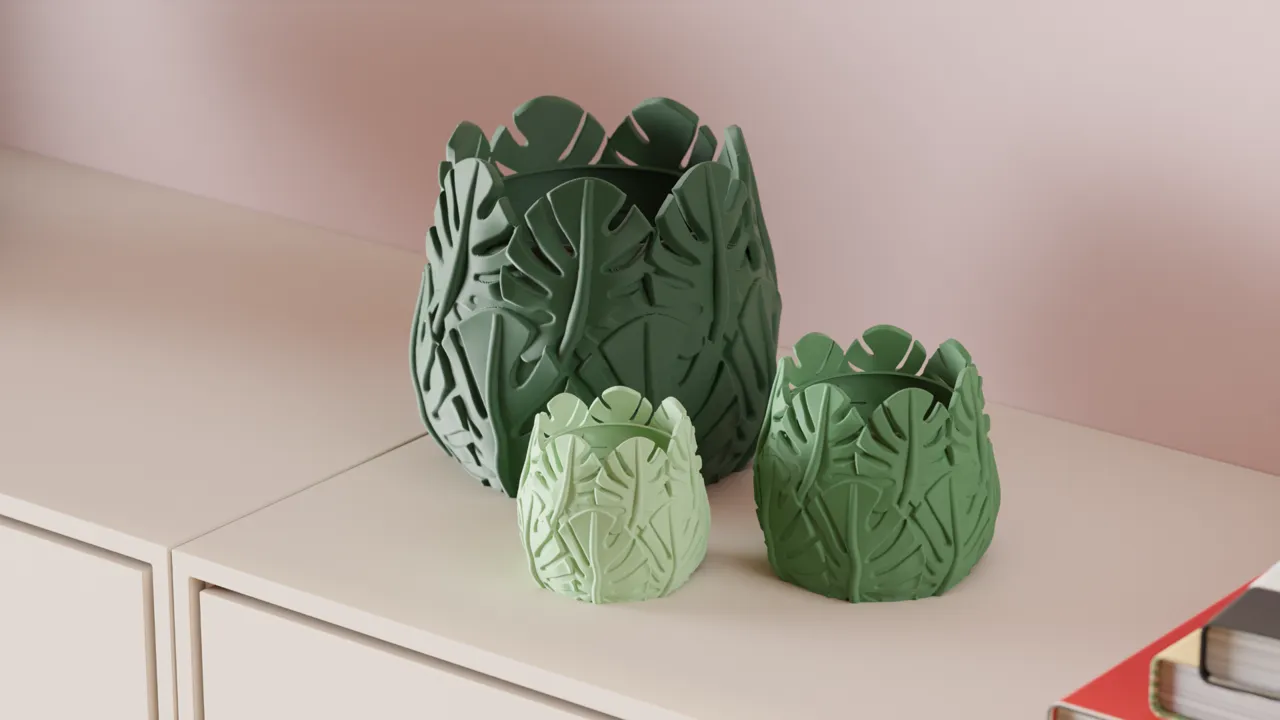 Monstera Themed Planter. Monstera Leaf Plant Pot view 2