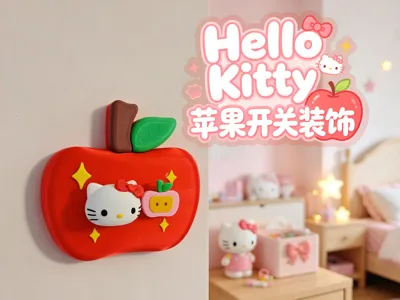 Type 86 Hello Kitty Apple Switch Decoration, Children's Room Decor, Cute Switch Decorative Panel, Suitable for both single and double switches