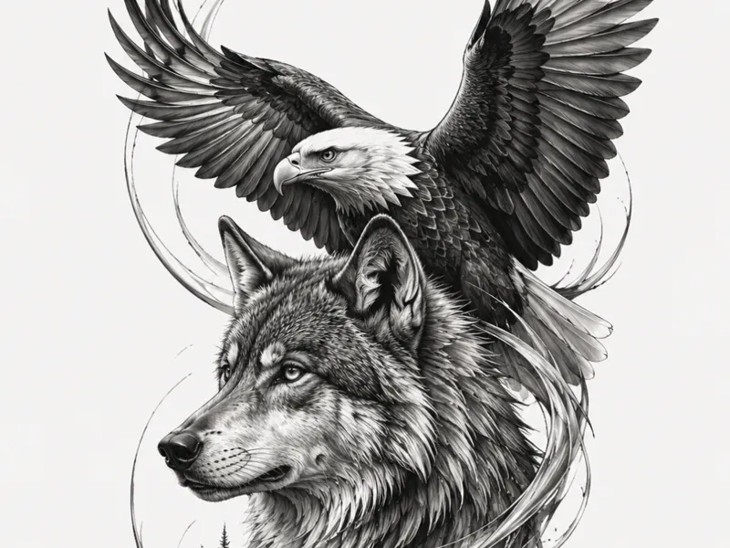 aigle et loup sur la montagne