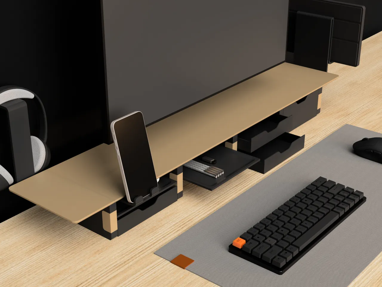 Modular Desk Shelf Fully Printed • Screwable Addon view 2