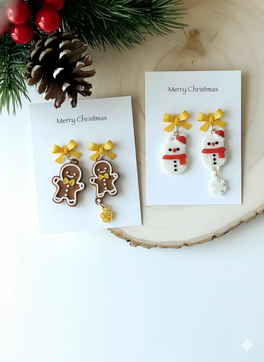 Snowy Charms - snowman/ginger earring/hair clip view 2