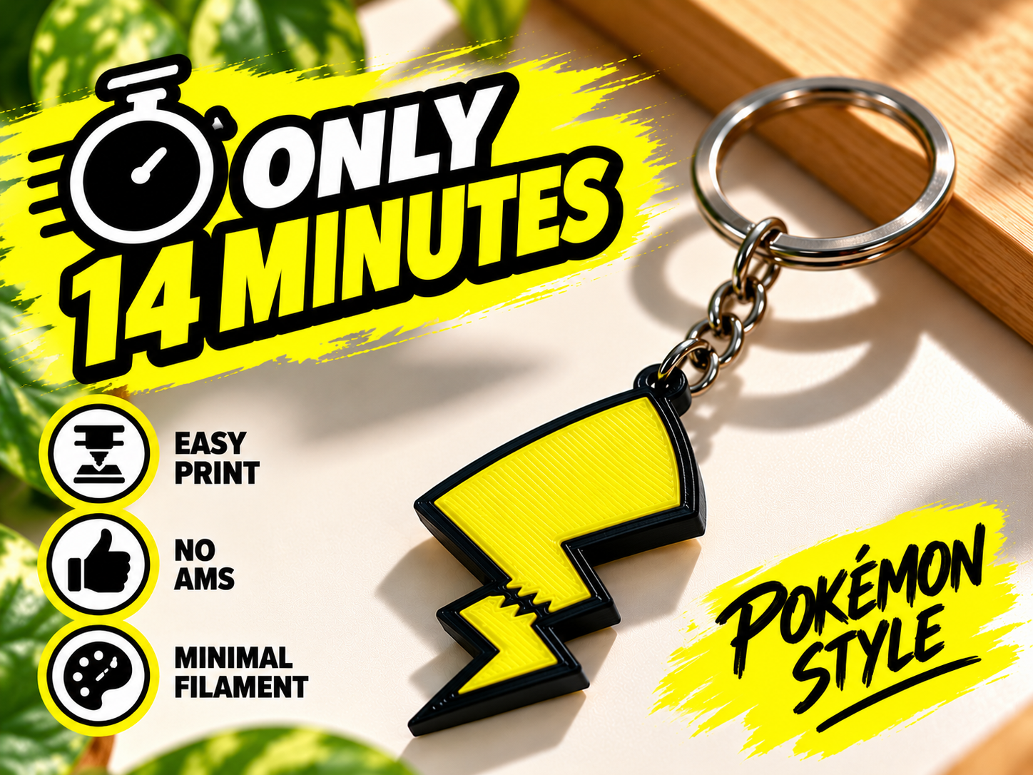 Pikachu Tail Pokémon Keychain – 8 Min | No AMS 3D model