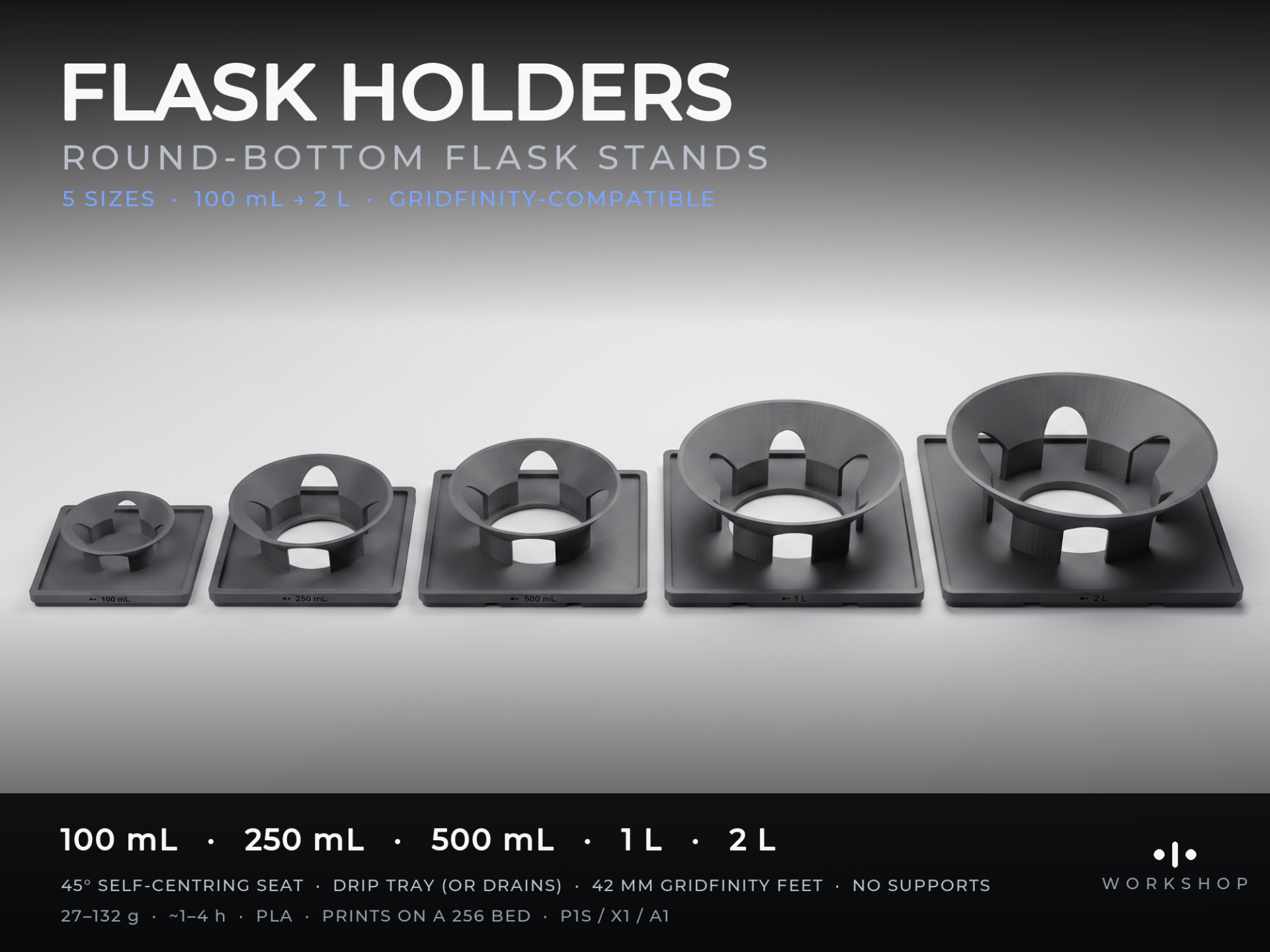 Round-Bottom Flask Holders - Gridfinity Lab Set