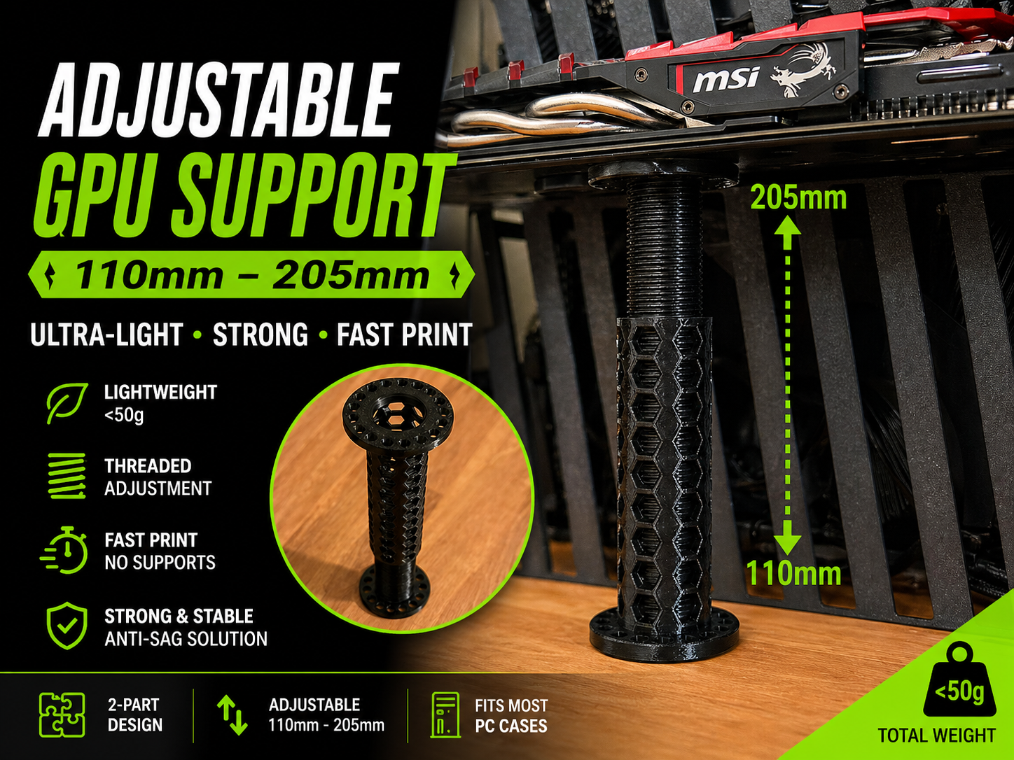 Ultra-Light Fully Adjustable GPU Support