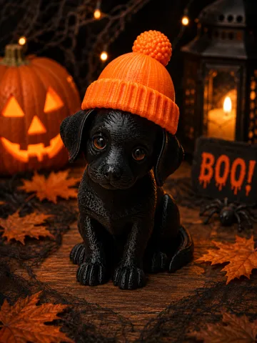Estante o repisa: Halloween Puppy with Orange Beanie — vista de referencia 2