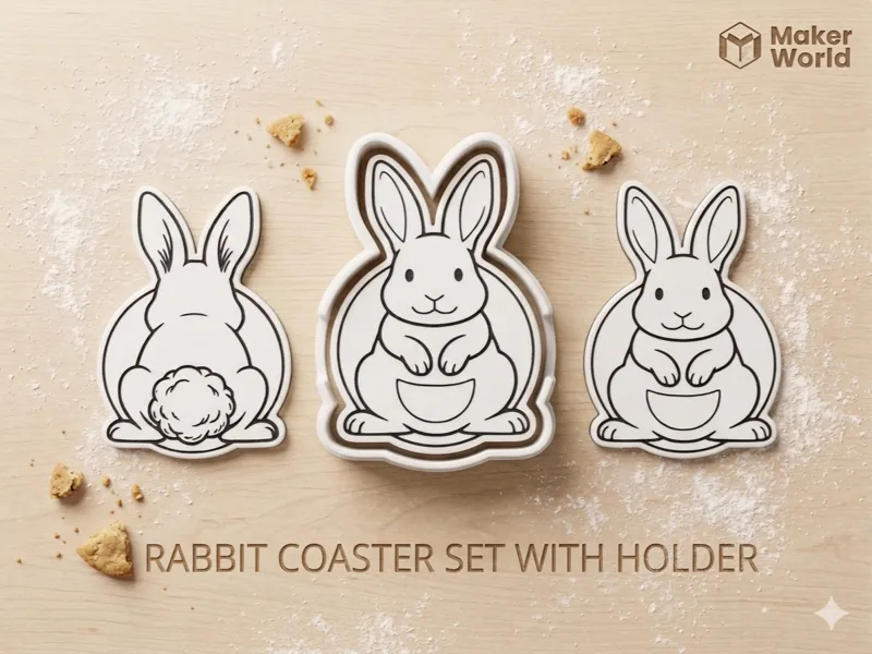 Cute Bunny Coaster Set & Custom Holder