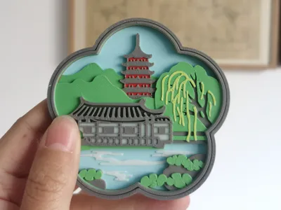 Suzhou Style Humble Administrator's Garden North Temple Pagoda Borrowed Scenery Layered Painting Refrigerator Magnet | First in the Borrowed Scenery Series