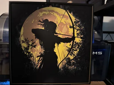 Archer silhouette with fullmoon w/frame - Hueforge