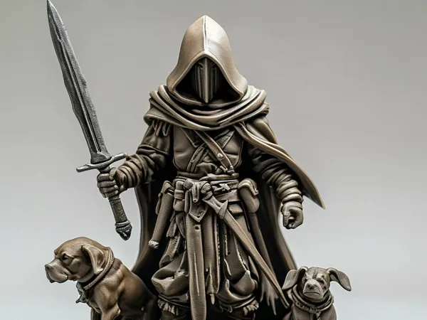 Elfe encapuchonne avec ses chiens