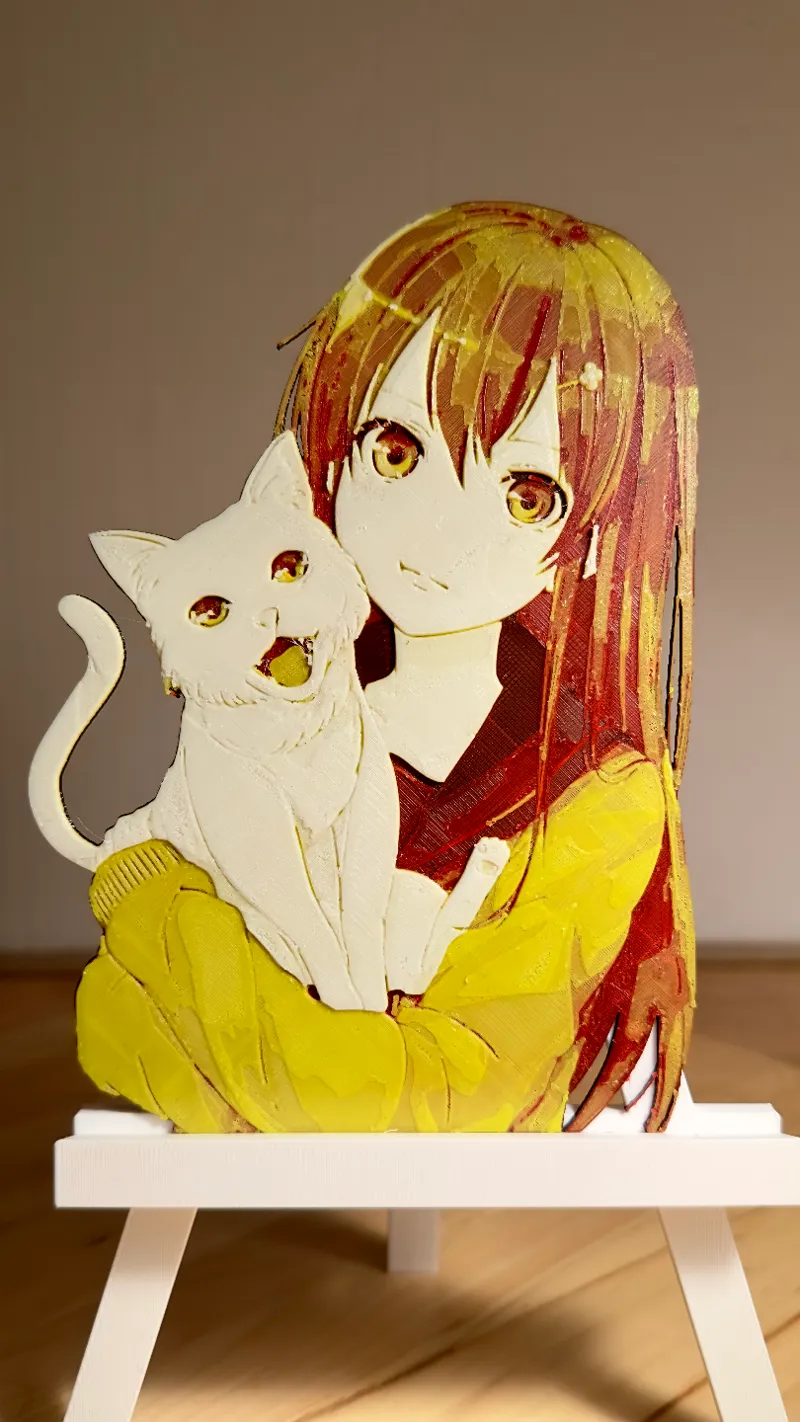 Anime Girl and Cat - Hueforge 160x115x22 4x colors